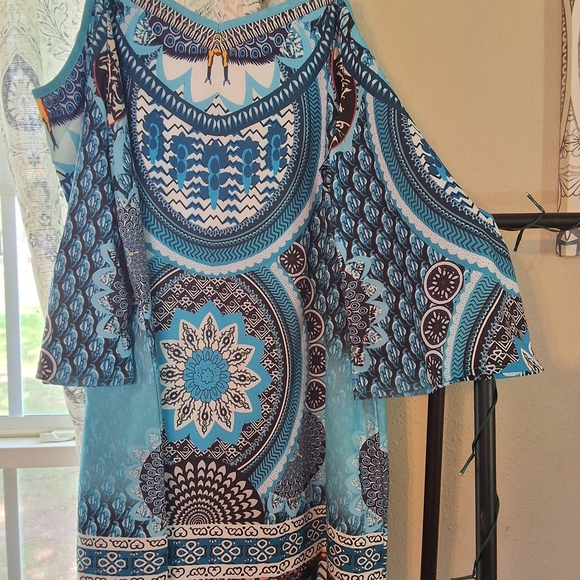 Bohemian Blue and Black Patterned Dress - Picture 2 of 2